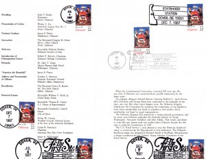 USPS FDC Ceremony Program #2336 Delaware First State Bicentennial 6 Cancels 1987