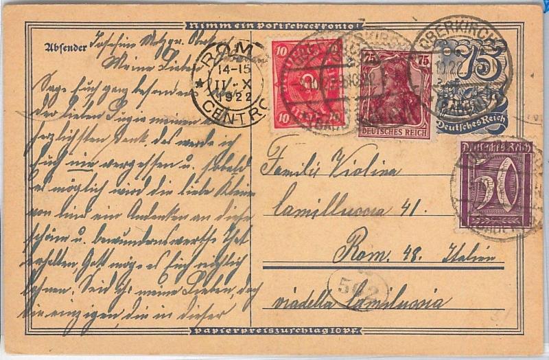 GERMANY -  POSTAL HISTORY - POSTAL STATIONERY CARD with added stamps - NICE! 192