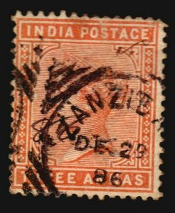 India used in Zanzibar Squared Circle postmark 1886