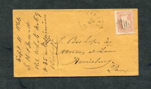 Postal History - Lykens PA 1866 Black Circular Grid Cancel #65 Cover B0274