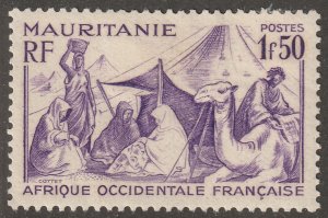 Mauritania, stamp, Scott#99, mint, hinged,  1f50, family in front of tent