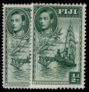 FIJI GVI SG249a + 249b, ½d PERF VARIETIES, LH MINT. Cat £24.