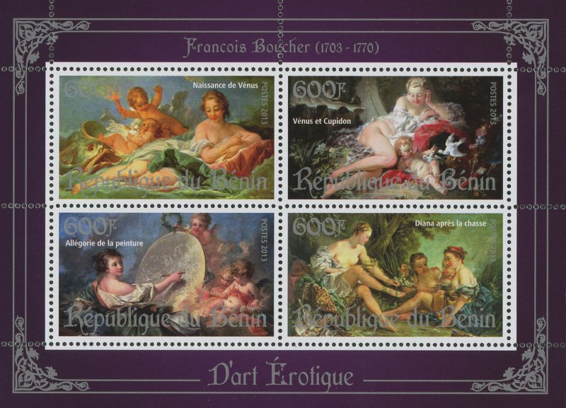 Erotic Art Francois Boucher Souvenir Sheet of 4 Stamps Mint NH