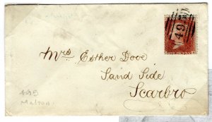 GB Yorks Cover MALTON 495 Numeral Scarborough 1d Red 1857{samwells}PD138
