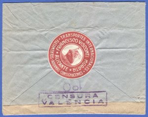 SPAIN 1937 Alicante Civil War Valencia Censored cover to USA - Shipping Seal