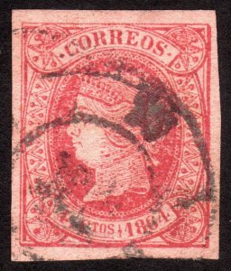 1864, Spain 4c, Queen Isabel II, Used, Sc 62a