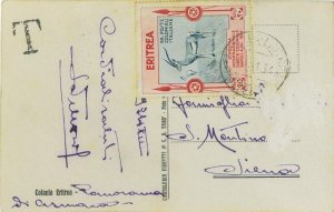 P0305 - ERITREA - Postal History - Sass # 222 on TAXED Postcard - 1934-