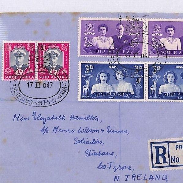 BM123 South Africa 1947 Pretoria Cover Northern Ireland GB {samwells-covers} PTS