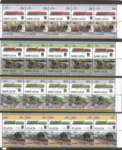 St. Lucia 617-24 MNH Trains cpl. set X 5 sets, VF 2022 CV $23.50