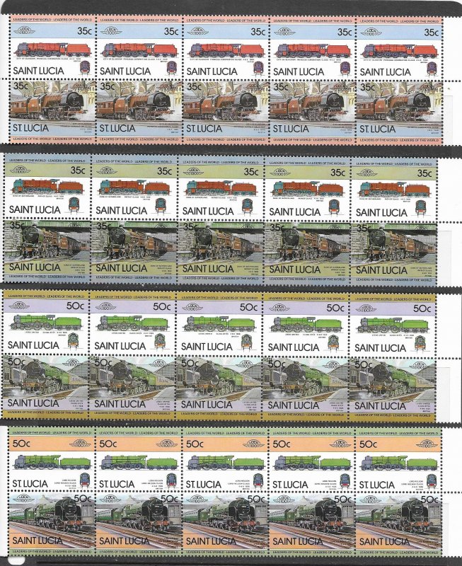 St. Lucia 617-24 MNH Trains cpl. set X 10 sets, VF 2022 CV $47.00