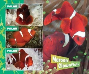 Palau 2019 - Maroon Clownfish - Sheet of 3 stamps - Scott #1442 - MNH