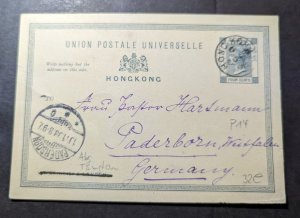 1891 British Hong Kong Postcard Cover to Paderborn Westfalen Germany