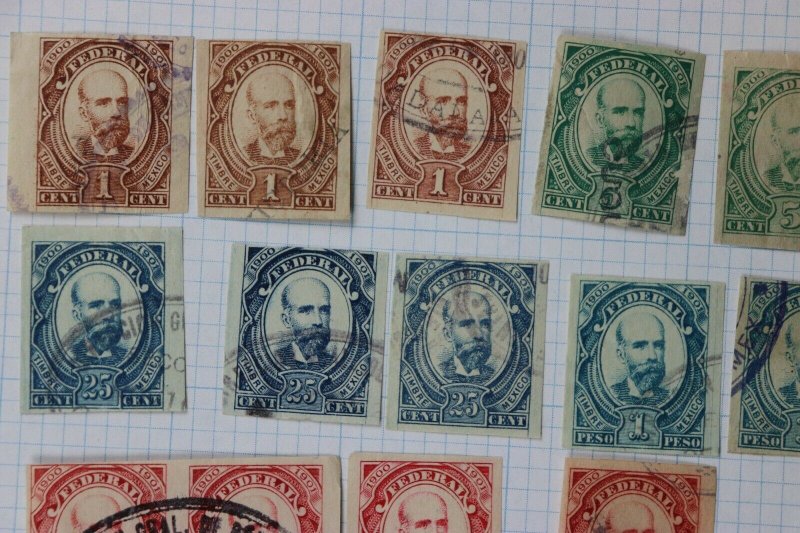 Mexico Revenue Timbre 1900-1901 set up to 5p peso color shade variety pair used