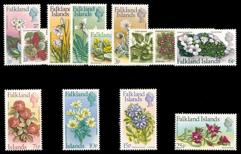 Falkland Islands 1972 QEII 'Flowers' set complete MLH. SG 276-288. Sc 210-222.