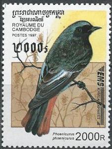 Cambodia 1601 (mnh) 2000r birds: common redstart (1997)