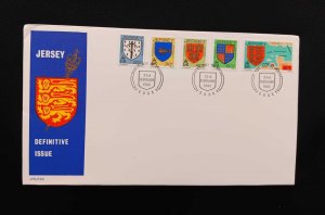 DM)1982, JERSEY, FIRST DAY COVER, ISSUE, COATS OF THE NOBLE FAMILIES OF JERSEY,