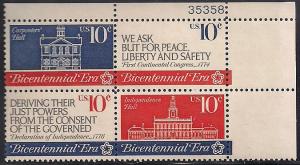 US 1546a MNH Plate Block - Plate # 35358 UR - Bicentennial Era