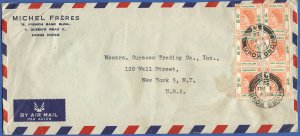 HONG KONG CHINA 1958 Airmail cover, $1 Block of Six Hong Kong 4 > USA