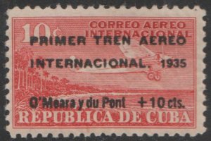 1935 Cuba Stamps Sc C16 Airplane First international AirTrain Surcharged MNH