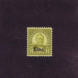 SC# 666 ORIGINAL GUM MINT NH 8 CENT OVERPRINT KANS 1929 PSAG CERT GRADED XF 90