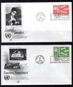 UN New York 131-132 Control Narcotics Artcraft Set of Two U/A FDC