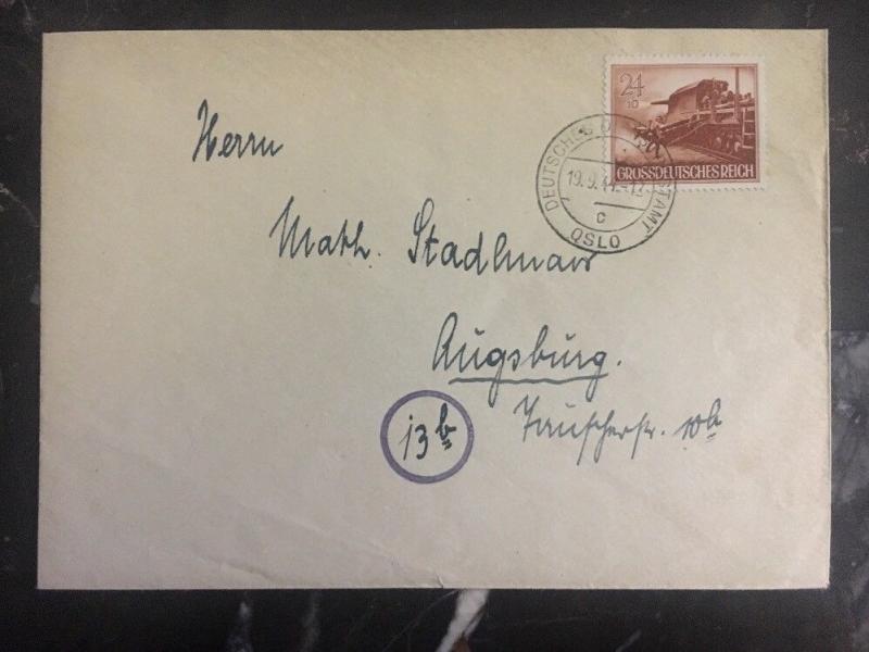 1944 Oslo Norway German Occupation Cover to Augsburg Germany