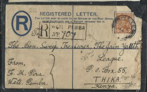 ZANZIBAR (P1008B) 1944 RLE 30C_ SULTAN 20C WETI PEMBA TO THIKA,  NICE 