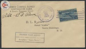 Cuba 1928 First Flight Cover Santiago - Dominican Rep | Edifil E7 | Signed | ...