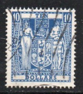 New Zealand Sc AR105 1967 $10 dark blue Coat of Arms Postal Fiscal stamp used