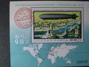 ​HUNGARY-1977  ZEPPELIN OVER CITY OF BUDAPEST WITH ZEPPELIN SEAL  MNH S/S VF