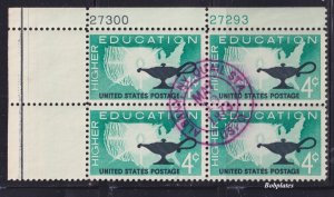 BOBPLATES US #1206 Education Upper Left Plate Block27293 27300 Postal Usage