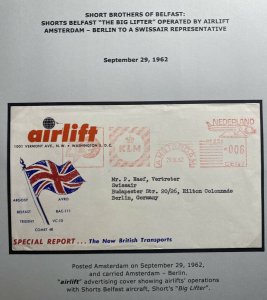 1962 Amsterdam Netherlands Meter Cancel Cover To Berlin Germany Airlift Advertis