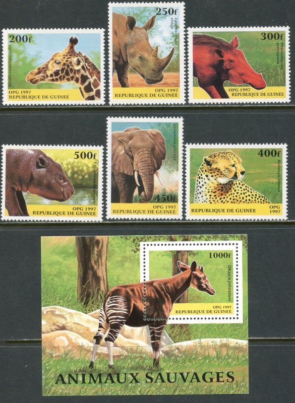GUINEA Sc#1389-1395 1997 Wild Animals Complete Set & S/S OG Mint NH