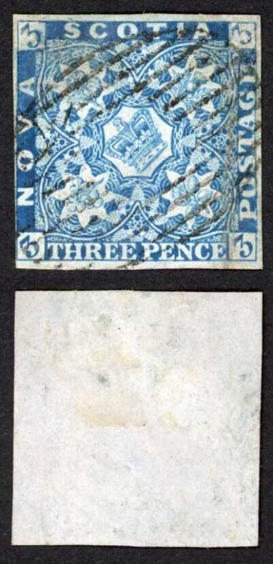 Nova Scotia SG3 3d Bright Blue (crease) three margins Cat 180 pounds