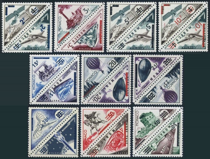 Monaco 371a-380a pairs,hinged. Mi 538-557. Early & modern postal transport,1956.