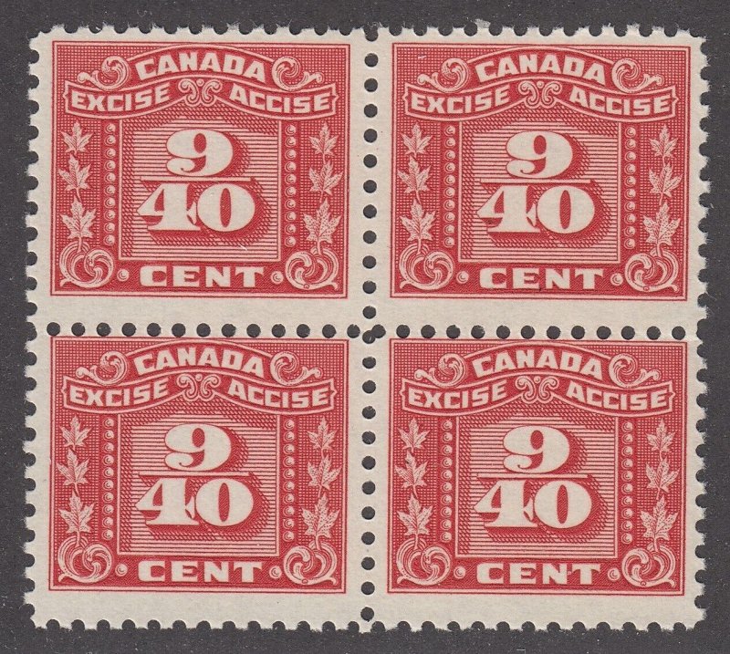 Canada Revenue FX55 Mint Excise Tax Stamp Block of 4