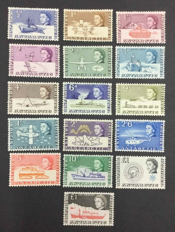 MOMEN: BRITISH ANTARCTIC SG #1-15a 1963-69 MINT OG NH £275 LOT #62869