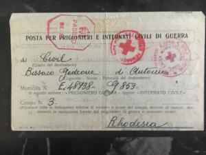 1943 Padova Italy Letter Cover to Southern Rhodesia Prisoner of War POW Camp # 3