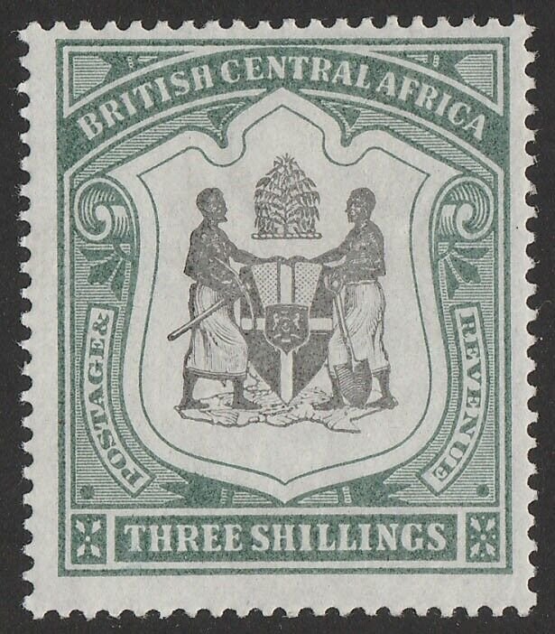 BRITISH CENTRAL AFRICA 1897 Arms 3/- black & sea-green.