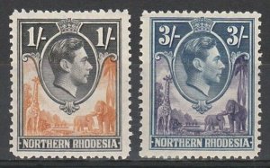 NORTHERN RHODESIA 1938 KGVI GIRAFFE & ELEPHANTS 1/- AND 3/-