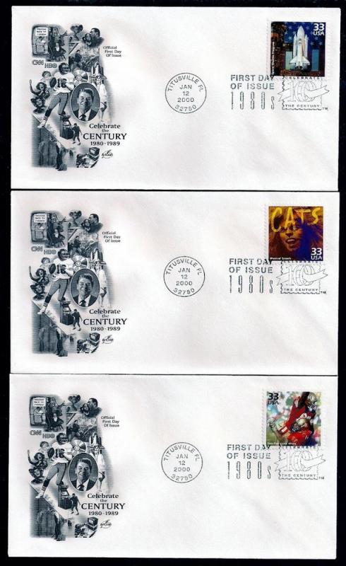 UNITED STATES FDCs (15) 32¢ Celebrate Century 1980s Artcraft