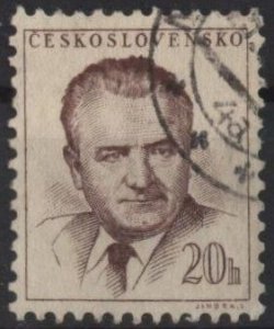Czechoslovakia 601 (used cto) 20h Pres. Klement Gottwald, dk vio brn (1953)