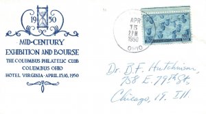 MID-CENTURY EXHIBITION AND BOURSE COLUMBUS PHILATELIC CLUB OHIO CACHET 1950