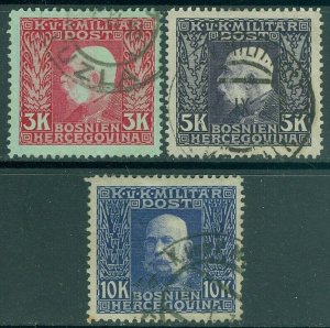 EDW1949SELL : BOSNIA 1913-14 Scott #83-85 Very Fine, Used. Catalog $166.00.