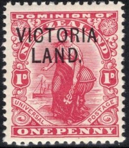 NEW ZEALAND 1911 1d VICTORIA LAND Overprint; Scott 131D, SG A3, MNH