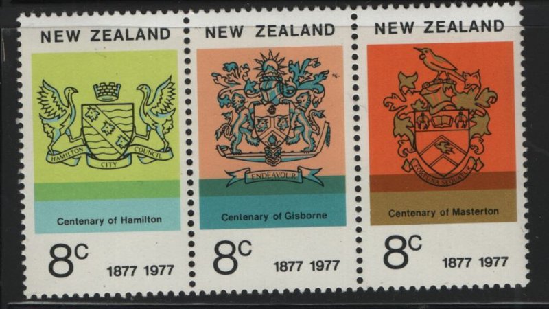 NEW ZEALAND,617A, STRIP OF 3, MNH, 1977, Arms and emblems