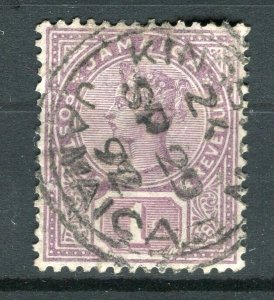 JAMAICA; 1890s early classic Crown CA Wmk. used Shade of 1d. value