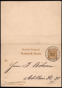 Germany 1891 Berlin Rohrpost Pneumatic Mail Cover Reply Card Pair 82913