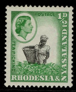 RHODESIA & NYASALAND QEII SG18, ½d black & light emerald, M MINT.