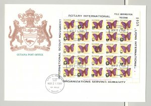 Guyana 1989 Butterflies 3v M/S of 25 Silver o/p Rotary, Lions Club on 3v FDC